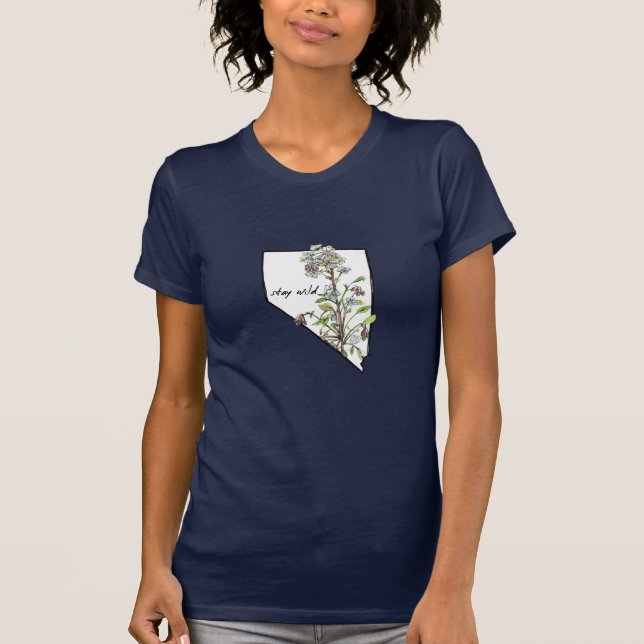 Nevada Bleibe Wild Staat Form Wildblume T-Shirt (Vorderseite)