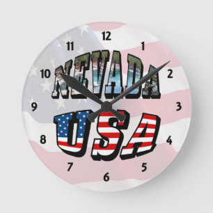 Nevada Picture and USA Flag Text Runde Wanduhr