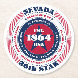 Nevada Red White Blue Typografie Runder Pappuntersetzer