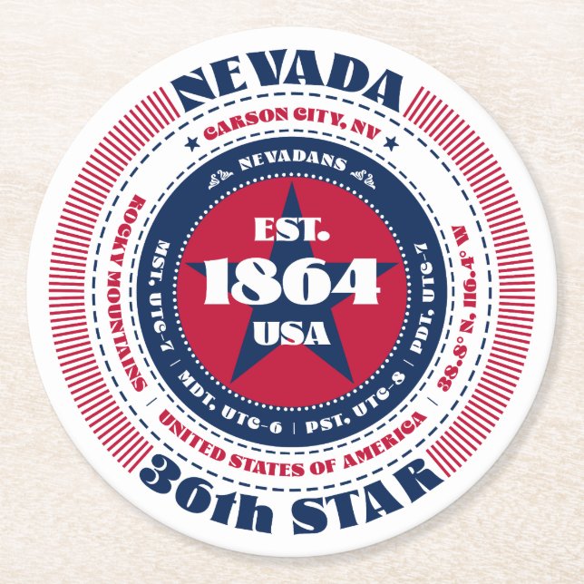 Nevada Red White Blue Typografie Runder Pappuntersetzer (Vorderseite)