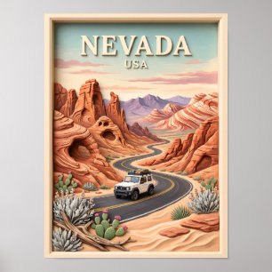 Nevada Roadtrip Valley of Fire Vintage 3D Textur Poster