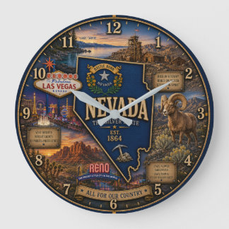 Nevada State Silver Desert and Las Vegas Rustic Große Wanduhr