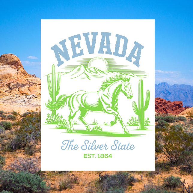 Nevada The Silver State Est. 1864 Wild Horse Postkarte (Nevada The Silver State Est. 1864 Wild Horse Postcard
)