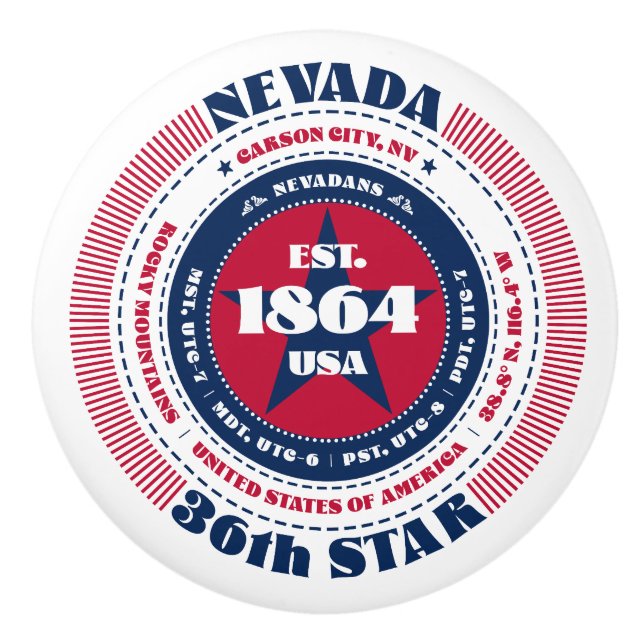 Nevada US Staat Red White Blue Typografy Keramikknauf (Vorderseite)