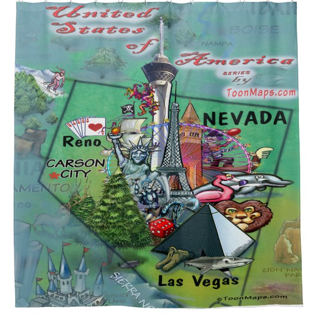Nevada USA Cartoon Karte Duschvorhang (Vorderseite)