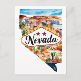 Nevada USA State Shaped Vintage Watercolor Postkarte