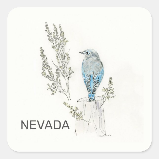 Nevada, Vogel und Blume Quadratischer Aufkleber (Vorderseite)