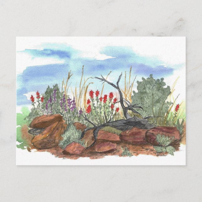 Nevada Wüste Indischer Pinsel Wasserfarbe Postkarte (Vorderseite)