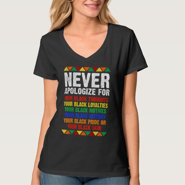 Never Apologize Your Blackness African Black Histo T-Shirt (Vorderseite)