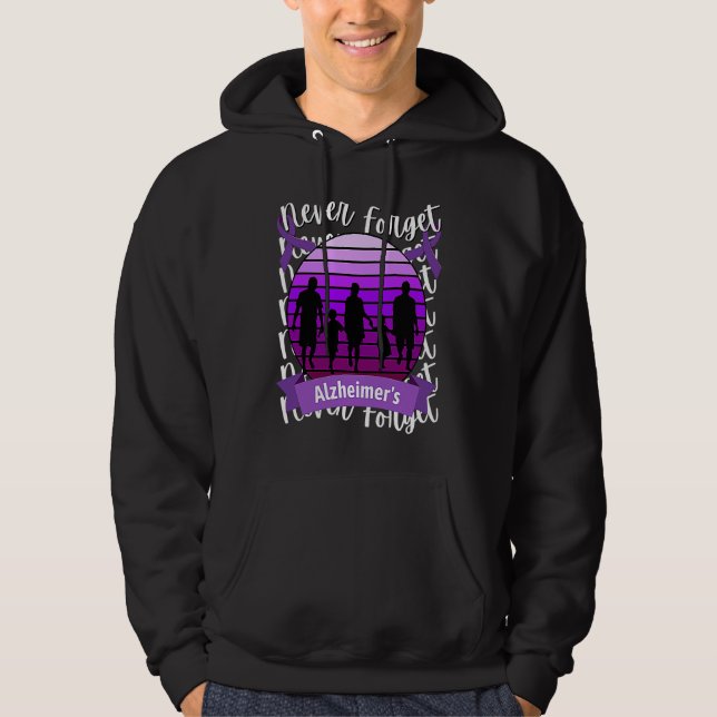 Never Forget Alzheimer's Awareness Retro Purple Fa Hoodie (Vorderseite)