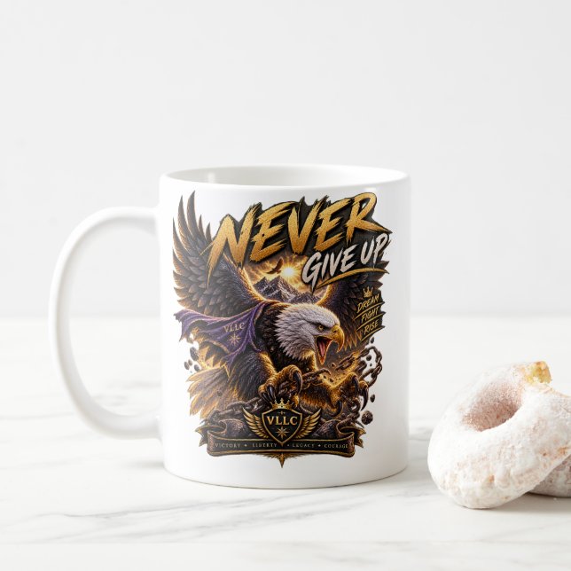 Never Give Up Eagle – Powerful Kaffeetasse (Mit Donut)