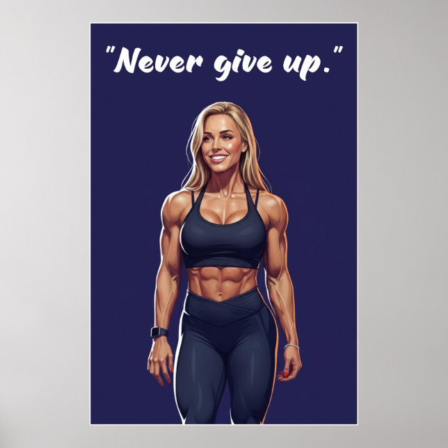 Never Give Up – Fitness Motivation Quote Poster (Vorne)