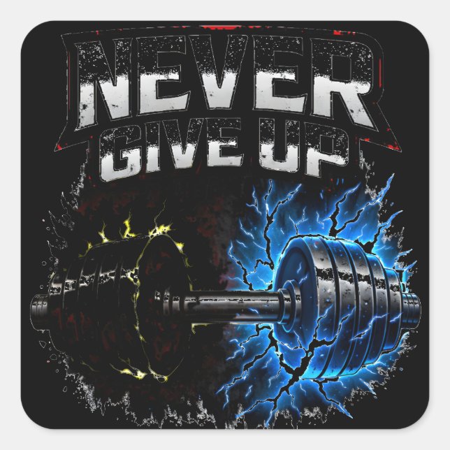 Never Give Up – Resilience Gym Motivation Quadratischer Aufkleber (Vorderseite)