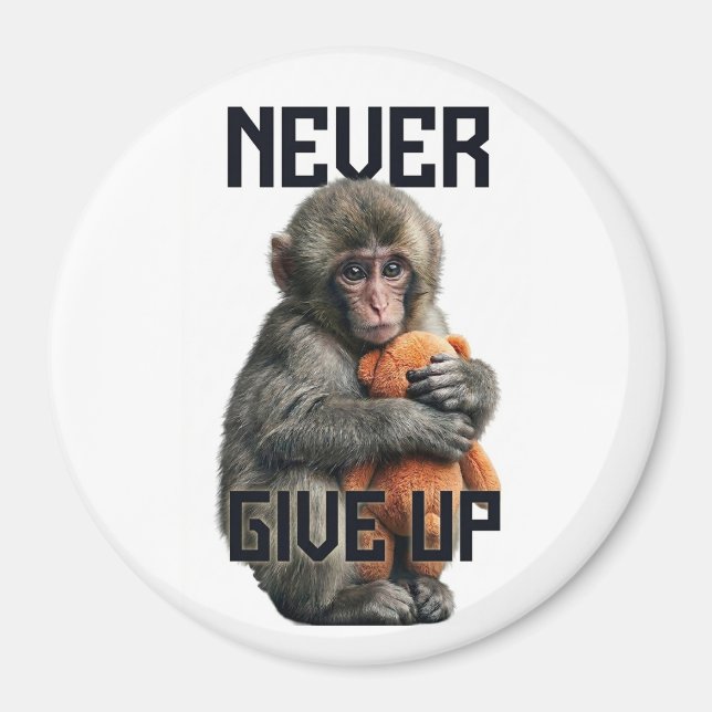 Never Give Up - Resilient Baby Monkey with Teddy B Magnet (Vorne)