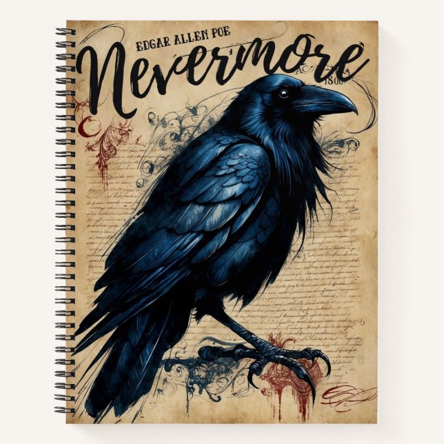 NEVERMORE Edgar Allen Poe Crow Notizbuch (Vorderseite)