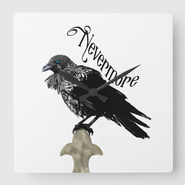 Nevermore Raven Quadratische Wanduhr (Vorderseite)