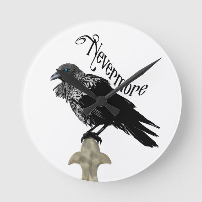 Nevermore Raven Runde Wanduhr (Vorderseite)