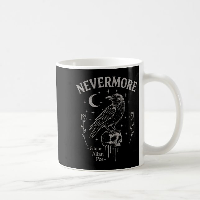 Nevermore Raven Skull Art, Gothic Edgar Allan Poe Kaffeetasse (Rechts)