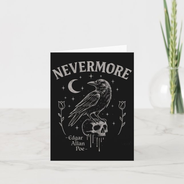 Nevermore Raven Skull Art, Gothic Edgar Allan Poe Karte (Vorderseite)