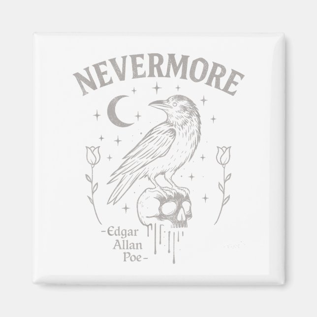 Nevermore Raven Skull Art, Gothic Edgar Allan Poe Magnet (Vorne)