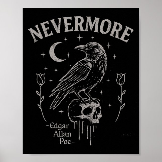 Nevermore Raven Skull Art, Gothic Edgar Allan Poe Poster (Vorne)