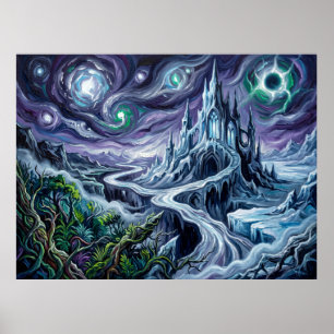 Nevernever Sternenhimmel-Fantasielandschaft Poster