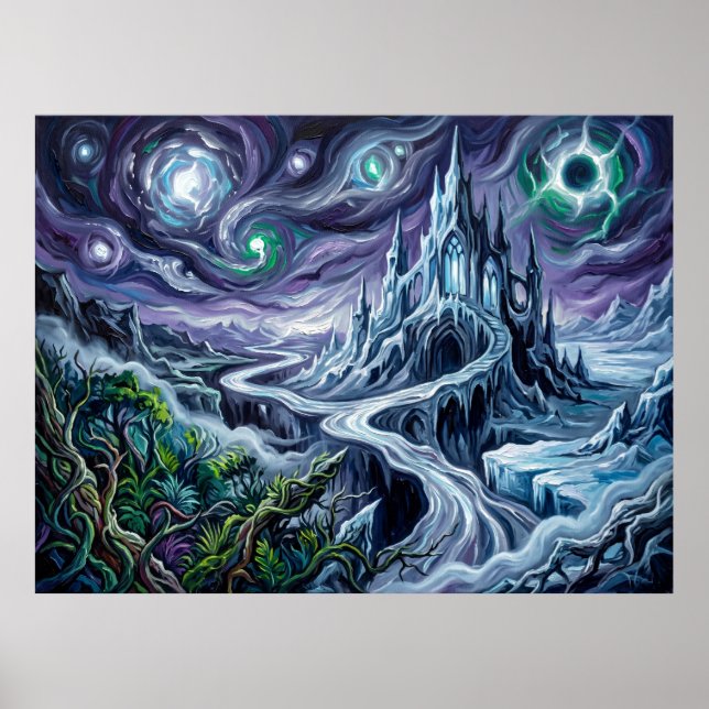 Nevernever Sternenhimmel-Fantasielandschaft Poster (Vorne)