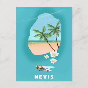 Nevis Karibik Insel Illustrierte Karte. Postkarte