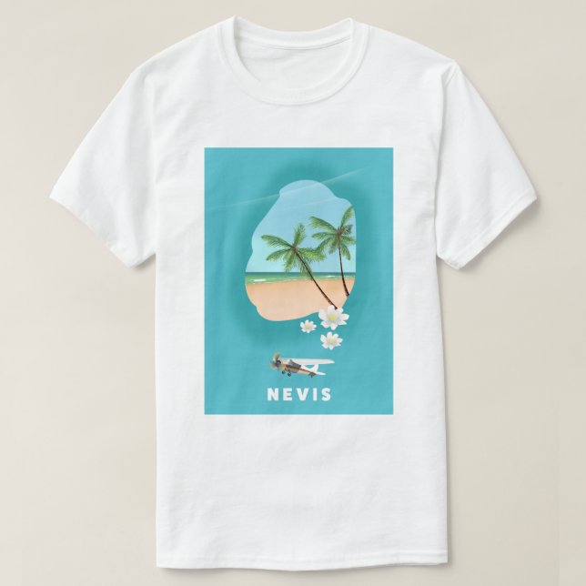 Nevis Karibik Insel Illustrierte Karte. T-Shirt (Design vorne)