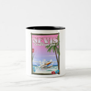 Nevis Urlaubsposter. Zweifarbige Tasse