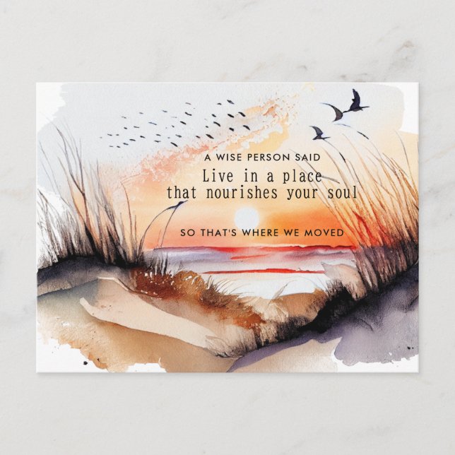 New Address Beach Sunset Sand Dunes Moving Ankündigungspostkarte (Vorderseite)