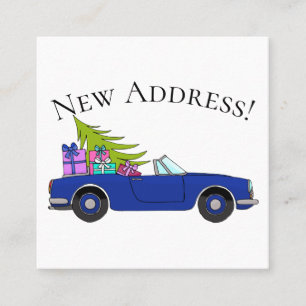 New Address Blue Car mit Weihnachtsgeschenken Quadratische Visitenkarte