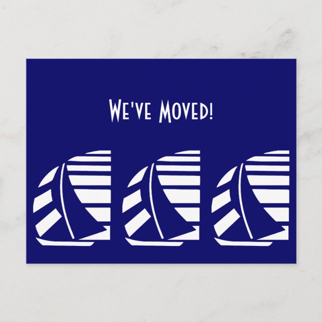 New Address Blue White Racing Sailboats Postkarte (Vorderseite)