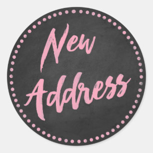 New Address Chalkboard Style Pink Runder Aufkleber
