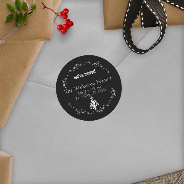 New Address Christmas Holiday Black Umschlag Aufkl Runder Aufkleber (Von Creator hochgeladen)