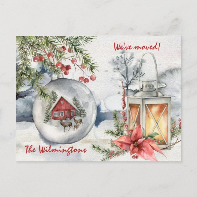 New Address Christmas Holiday Lantern Postcard Postkarte (Vorderseite)