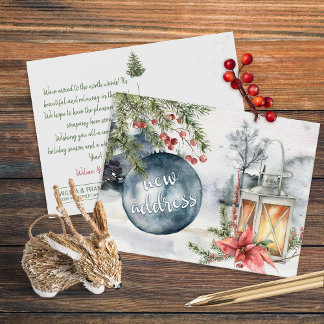 New Address Christmas Holiday Lantern Postkarte