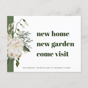 New Address Daisy Floral Green White Moving Ankündigungspostkarte
