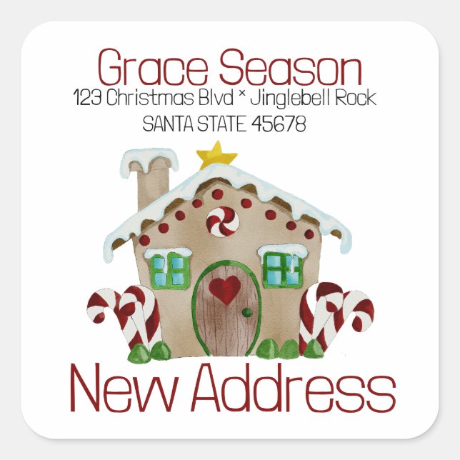 New Address Gingerbread House Umschlag Aufkleber (Vorderseite)