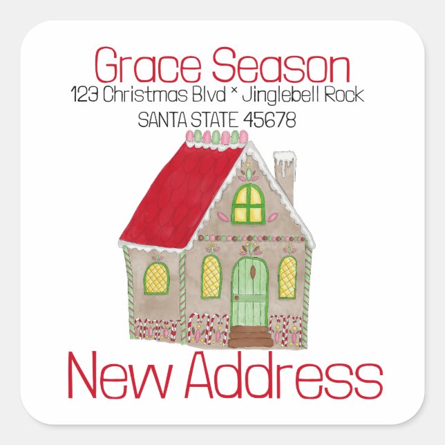 New Address Gingerbread House Umschlag Aufkleber (Vorderseite)
