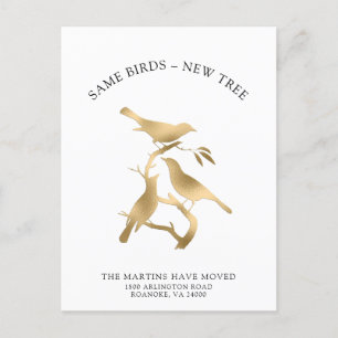 New Address Gold Metallic Birds Moving Ankündigungspostkarte