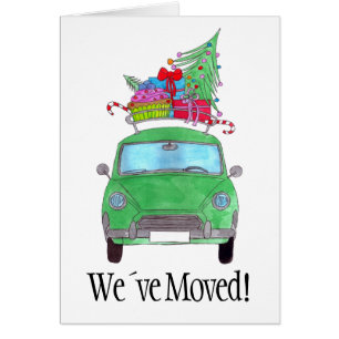 New Address Green Car Christmas Gifts Watercolor