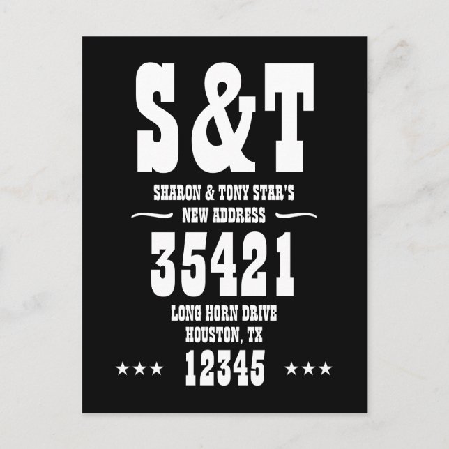 New Address Monogram Western Style Personalisiert Postkarte (Vorderseite)