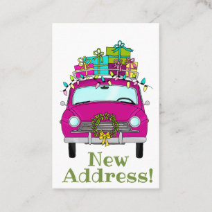 New Address Purple Car with Christmas Ohrts Visitenkarte