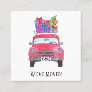 New Address Red Car mit Weihnachtsgeschenken Quadratische Visitenkarte