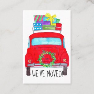 New Address Red Car mit Weihnachtsgeschenken Visitenkarte
