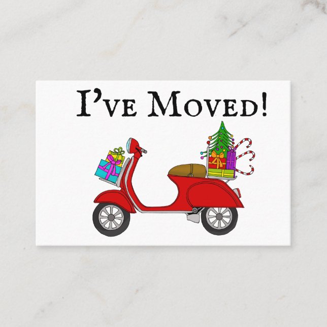 New Address Red Retro Roller mit Weihnachtsgeschen Visitenkarte (Vorderseite)