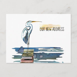 New Address Waterfront Great Blue Heron Moving Ankündigungspostkarte