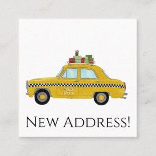 New Address Yellow Cab mit Weihnachtsgeschenken Quadratische Visitenkarte
