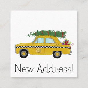 New Address Yellow Cab mit Weihnachtsgeschenken Quadratische Visitenkarte